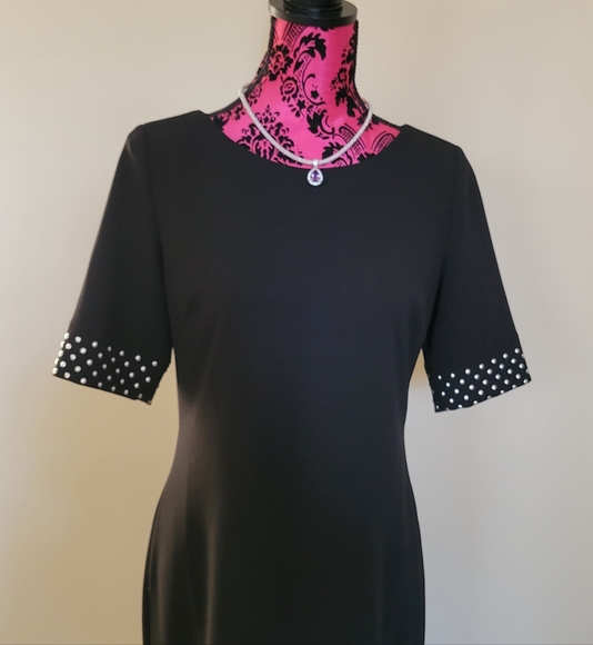 Karl Lagerfeld Paris Black Sheath Dress with Silver Cuff Studs - Picture 2 of 6